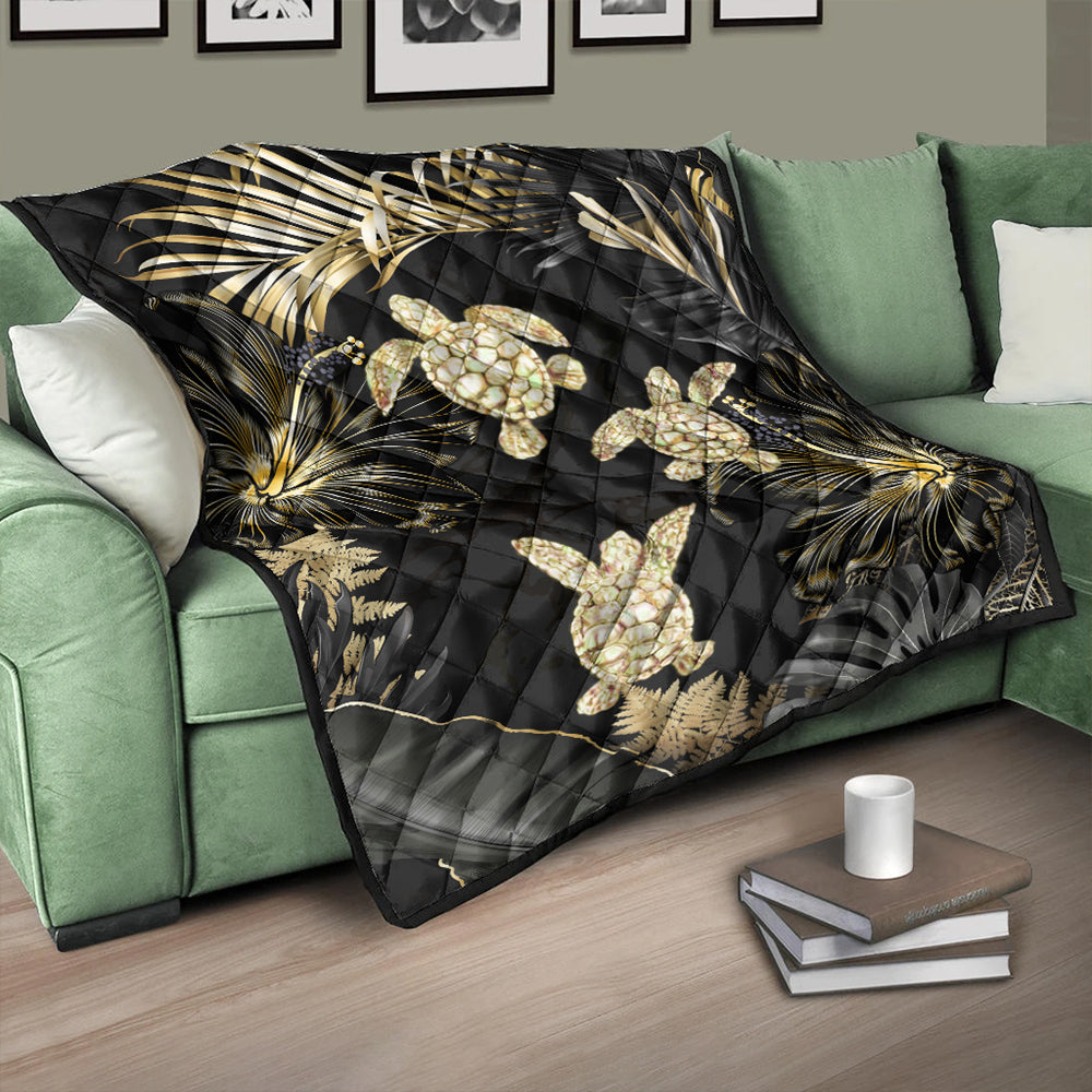 Hawaii Premium Quilt Kanaka Maoli Golden Tropical Turtle