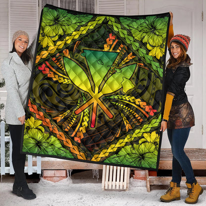 Hawaii Premium Quilt Kanaka Maoli Map Hibiscus Polynesian Kanu