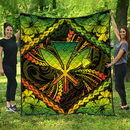 Hawaii Premium Quilt Kanaka Maoli Map Hibiscus Polynesian Kanu