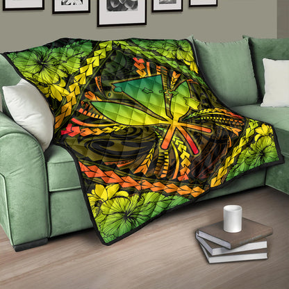 Hawaii Premium Quilt Kanaka Maoli Map Hibiscus Polynesian Kanu