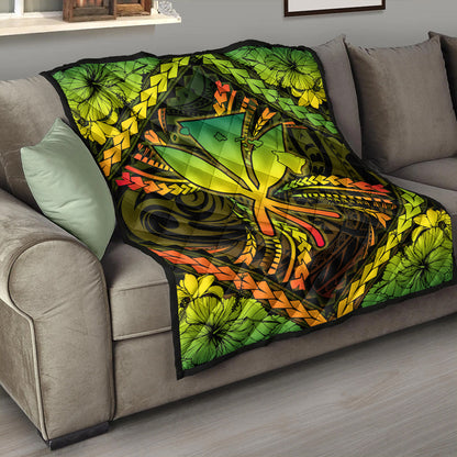 Hawaii Premium Quilt Kanaka Maoli Map Hibiscus Polynesian Kanu