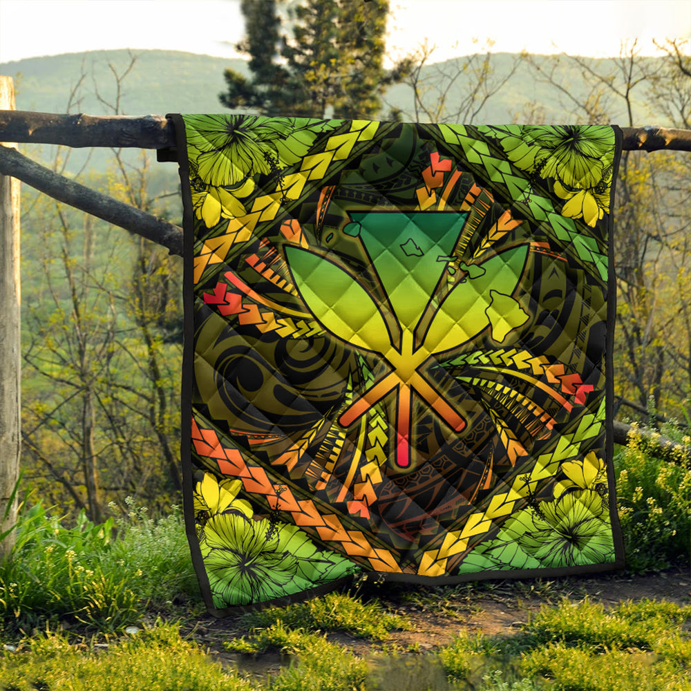 Hawaii Premium Quilt Kanaka Maoli Map Hibiscus Polynesian Kanu