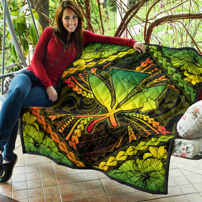 Hawaii Premium Quilt Kanaka Maoli Map Hibiscus Polynesian Kanu