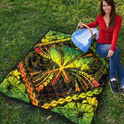 Hawaii Premium Quilt Kanaka Maoli Map Hibiscus Polynesian Kanu