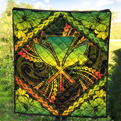 Hawaii Premium Quilt Kanaka Maoli Map Hibiscus Polynesian Kanu