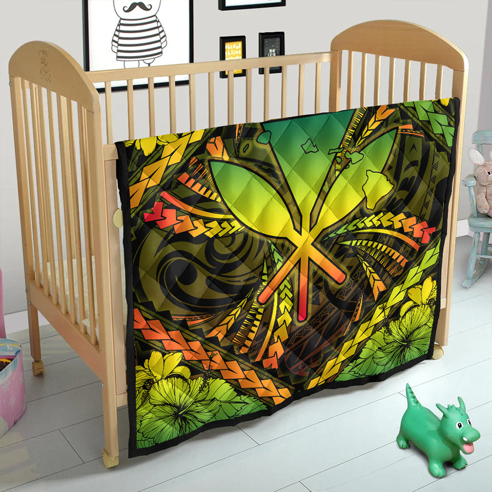 Hawaii Premium Quilt Kanaka Maoli Map Hibiscus Polynesian Kanu