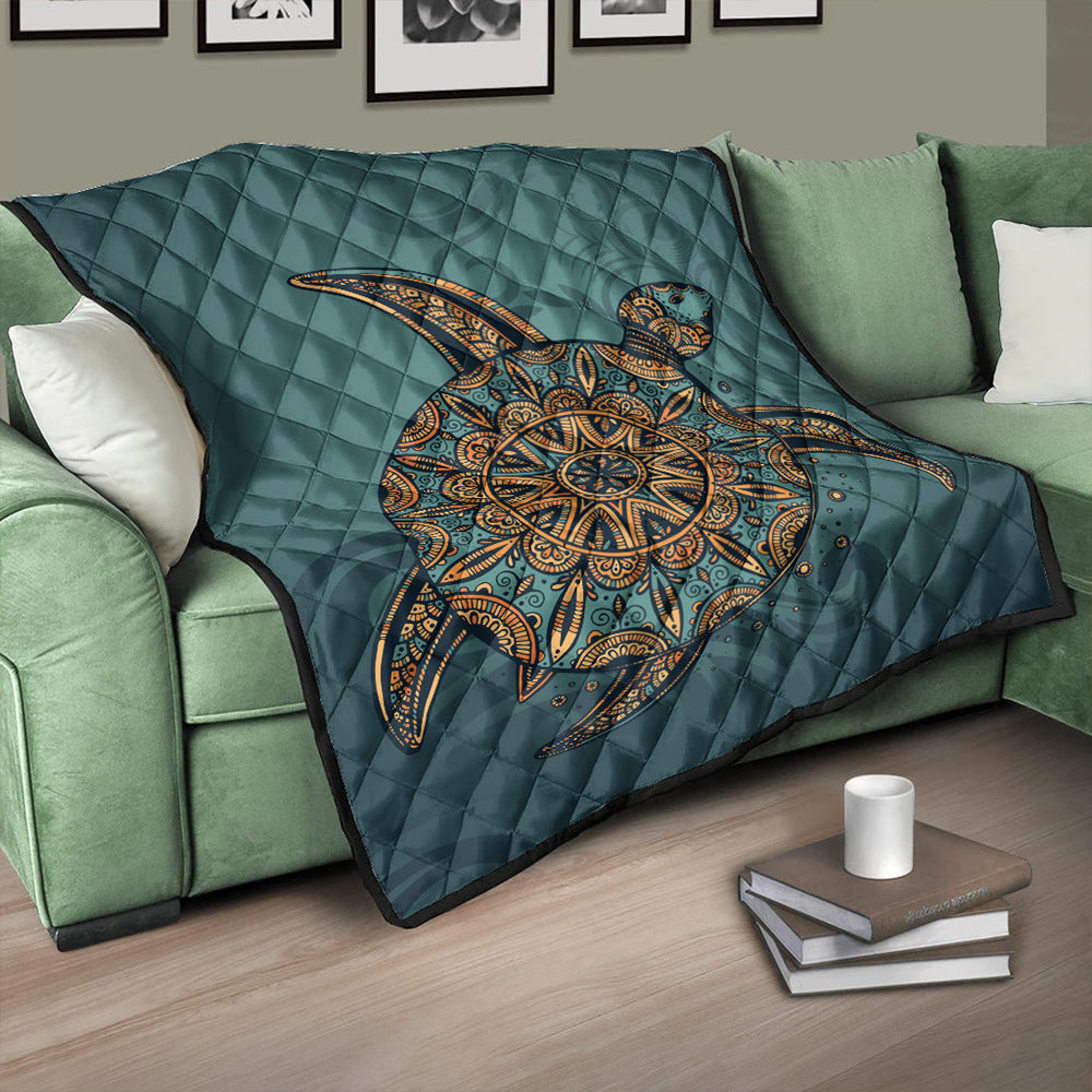 Hawaii Premium Quilt Mandela Turtle Royal Blue