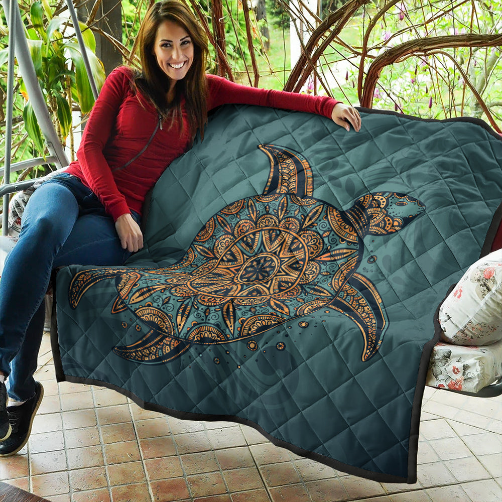 Hawaii Premium Quilt Mandela Turtle Royal Blue
