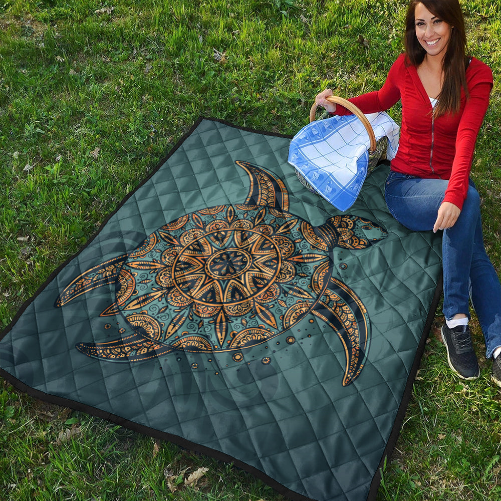 Hawaii Premium Quilt Mandela Turtle Royal Blue