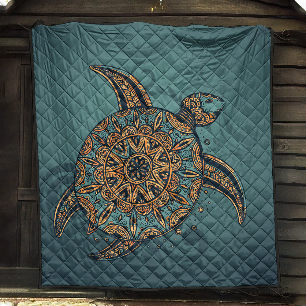 Hawaii Premium Quilt Mandela Turtle Royal Blue