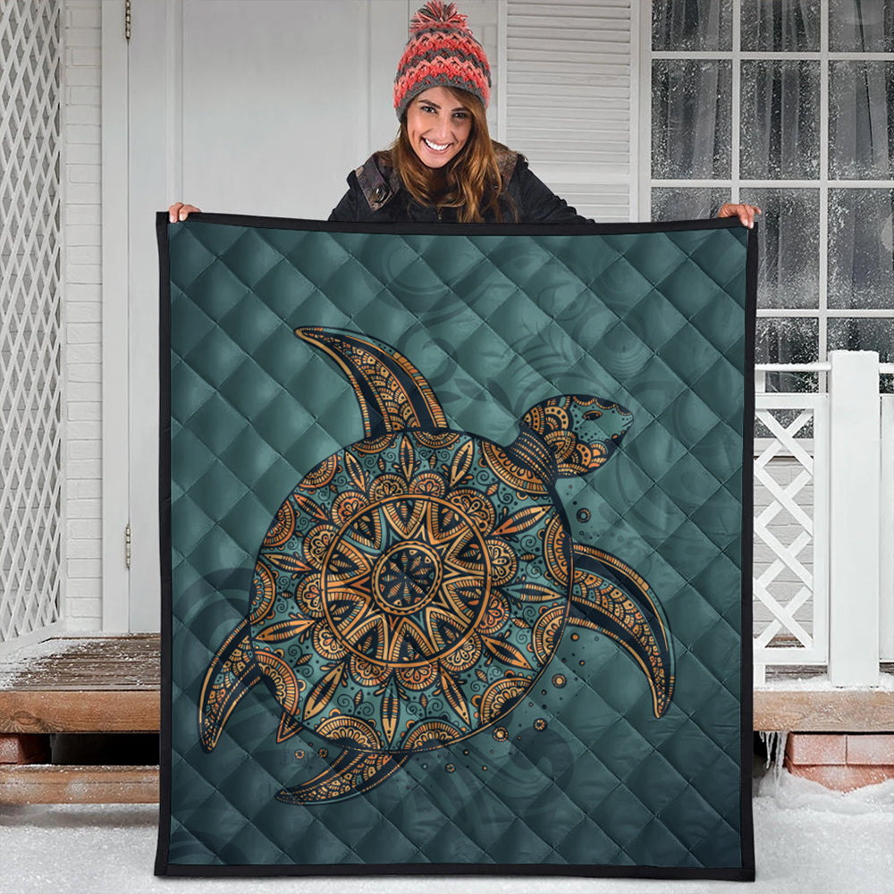 Hawaii Premium Quilt Mandela Turtle Royal Blue