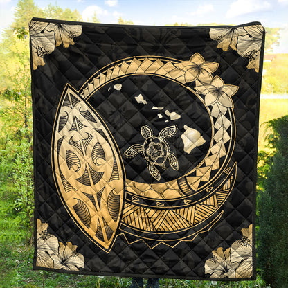 Hawaii Premium Quilt Map Honu Hibiscus Polynesian Gold