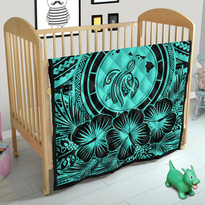 Hawaii Premium Quilt Map Honu Hibiscus Polynesian Turquoise