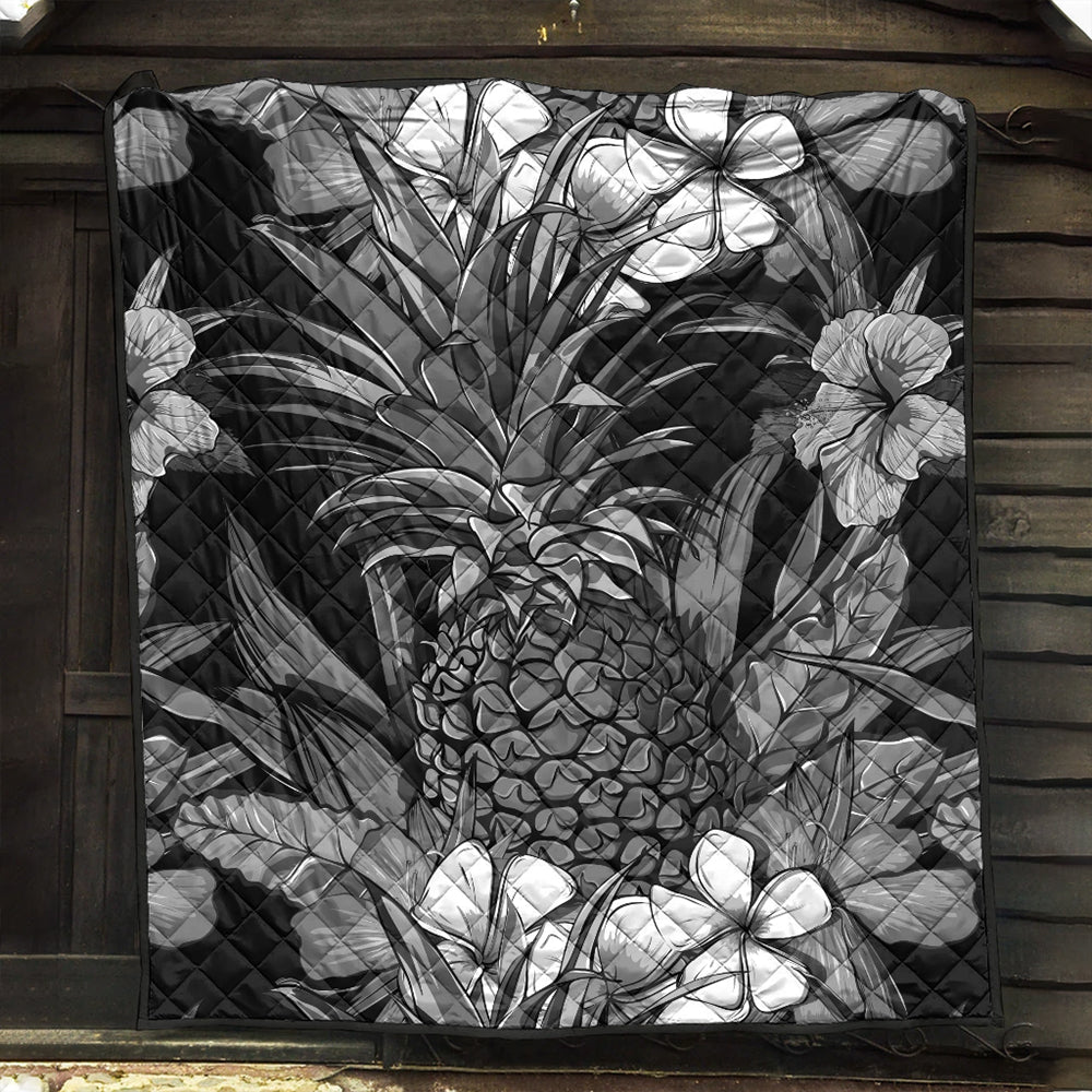 Hawaii Premium Quilt Pineapple Hibiscus Black And White