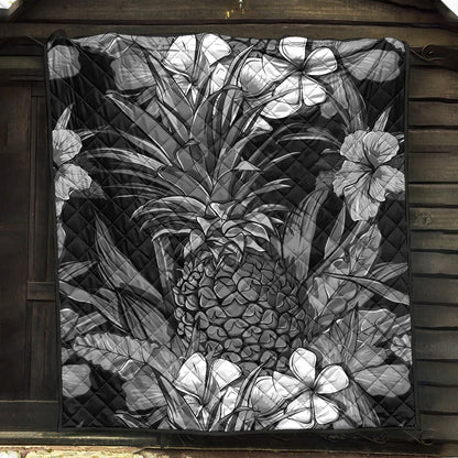 Hawaii Premium Quilt Pineapple Hibiscus Black And White