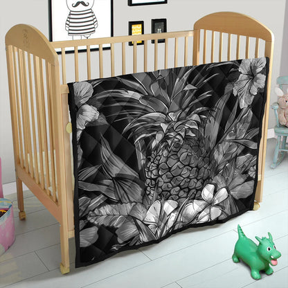 Hawaii Premium Quilt Pineapple Hibiscus Black And White