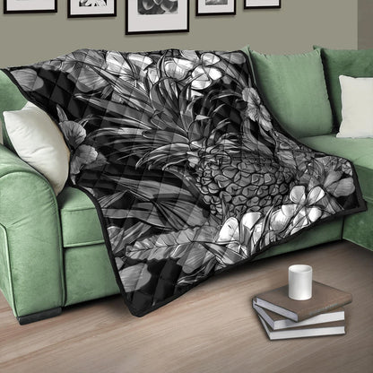 Hawaii Premium Quilt Pineapple Hibiscus Black And White