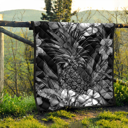 Hawaii Premium Quilt Pineapple Hibiscus Black And White