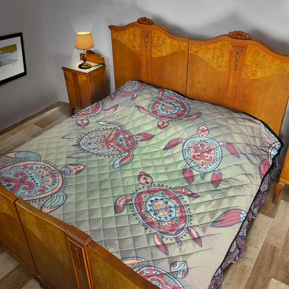 Hawaii Premium Quilt Turtle Colorful Hibiscus Background