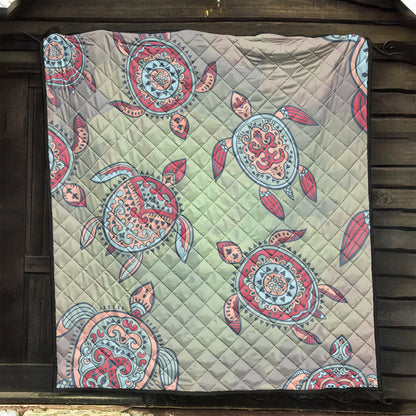 Hawaii Premium Quilt Turtle Colorful Hibiscus Background