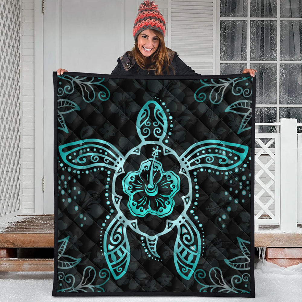 Hawaii Premium Quilt Turtle Hibiscus Blue