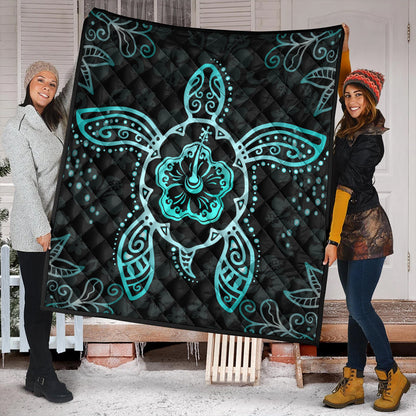 Hawaii Premium Quilt Turtle Hibiscus Blue