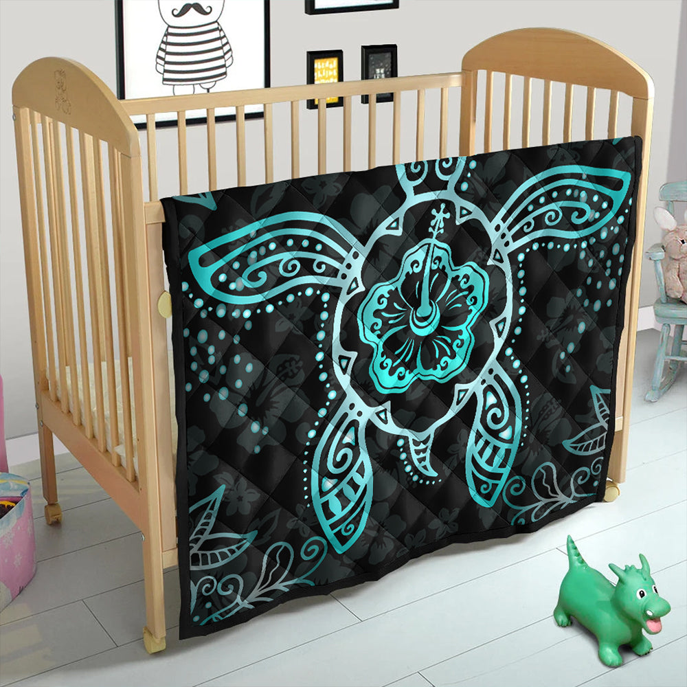 Hawaii Premium Quilt Turtle Hibiscus Blue