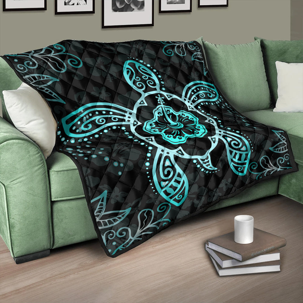 Hawaii Premium Quilt Turtle Hibiscus Blue