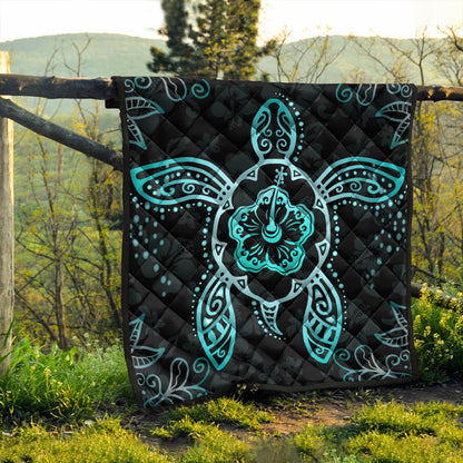 Hawaii Premium Quilt Turtle Hibiscus Blue