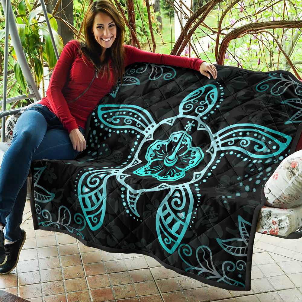 Hawaii Premium Quilt Turtle Hibiscus Blue