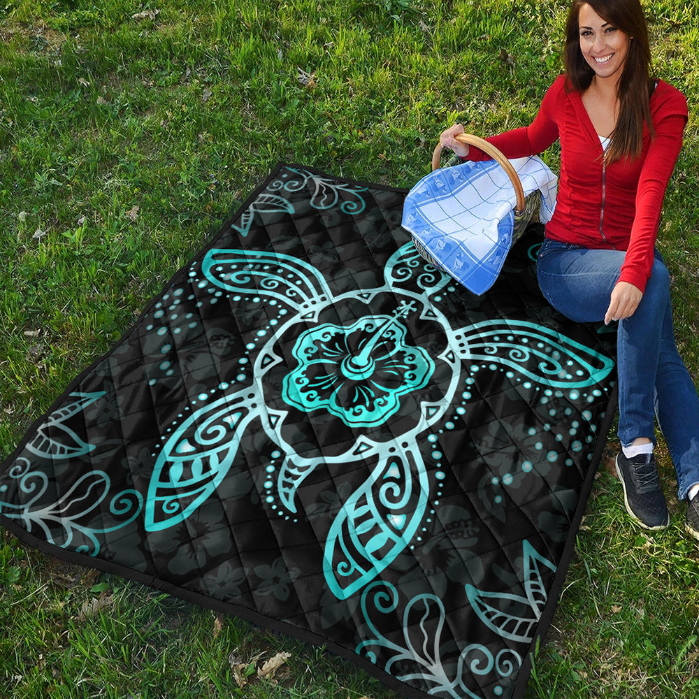 Hawaii Premium Quilt Turtle Hibiscus Blue