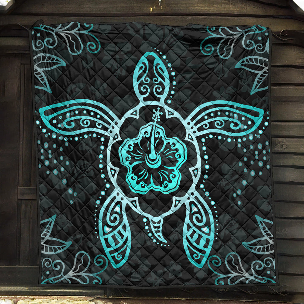 Hawaii Premium Quilt Turtle Hibiscus Blue