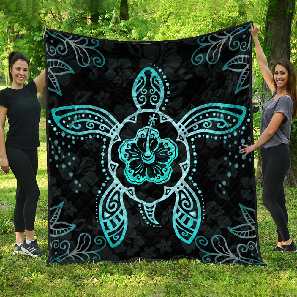 Hawaii Premium Quilt Turtle Hibiscus Blue