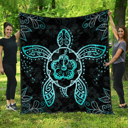 Hawaii Premium Quilt Turtle Hibiscus Blue