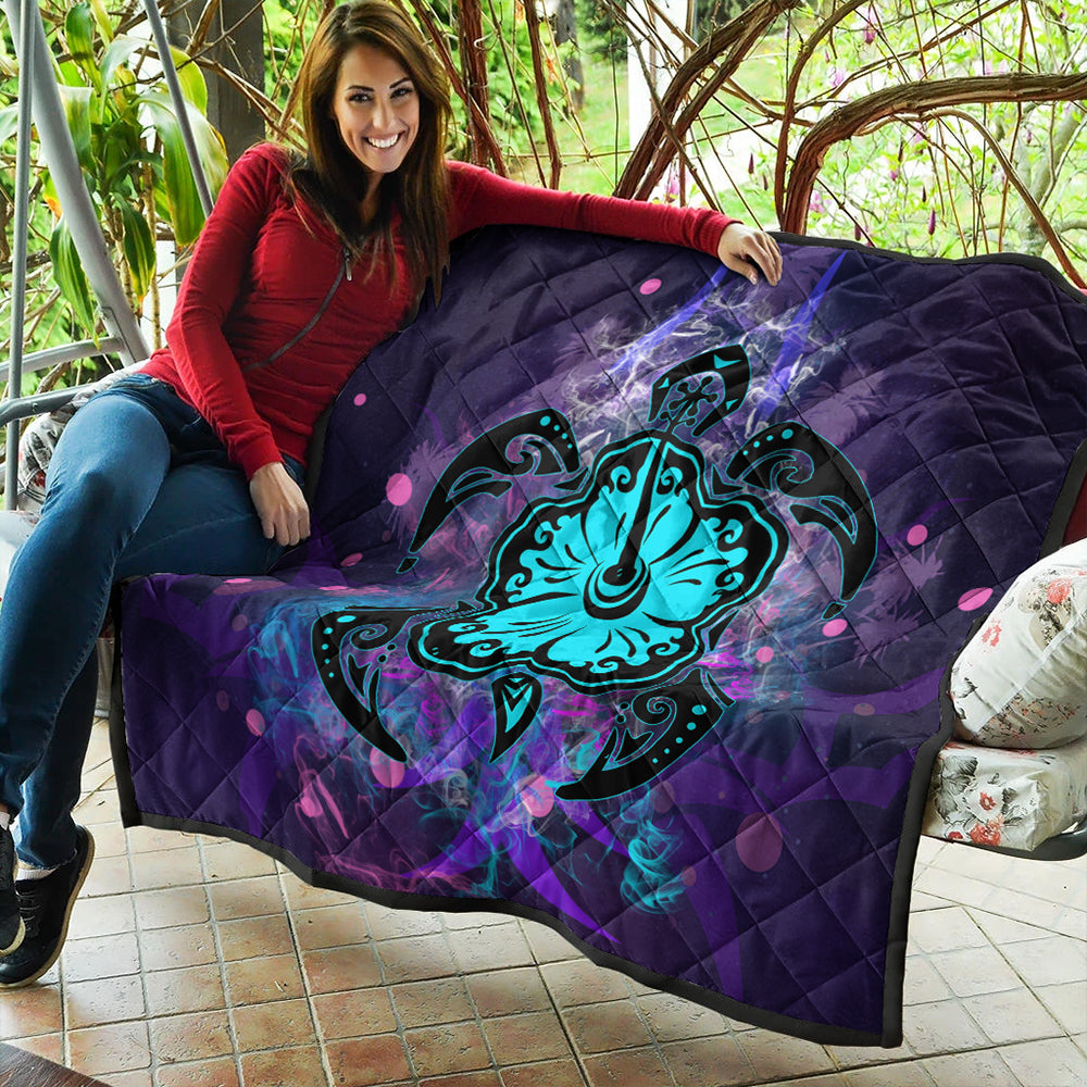 Hawaii Premium Quilt Turtle Hibiscus Galaxy Violet