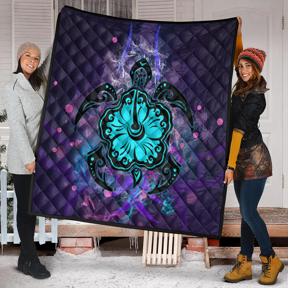 Hawaii Premium Quilt Turtle Hibiscus Galaxy Violet