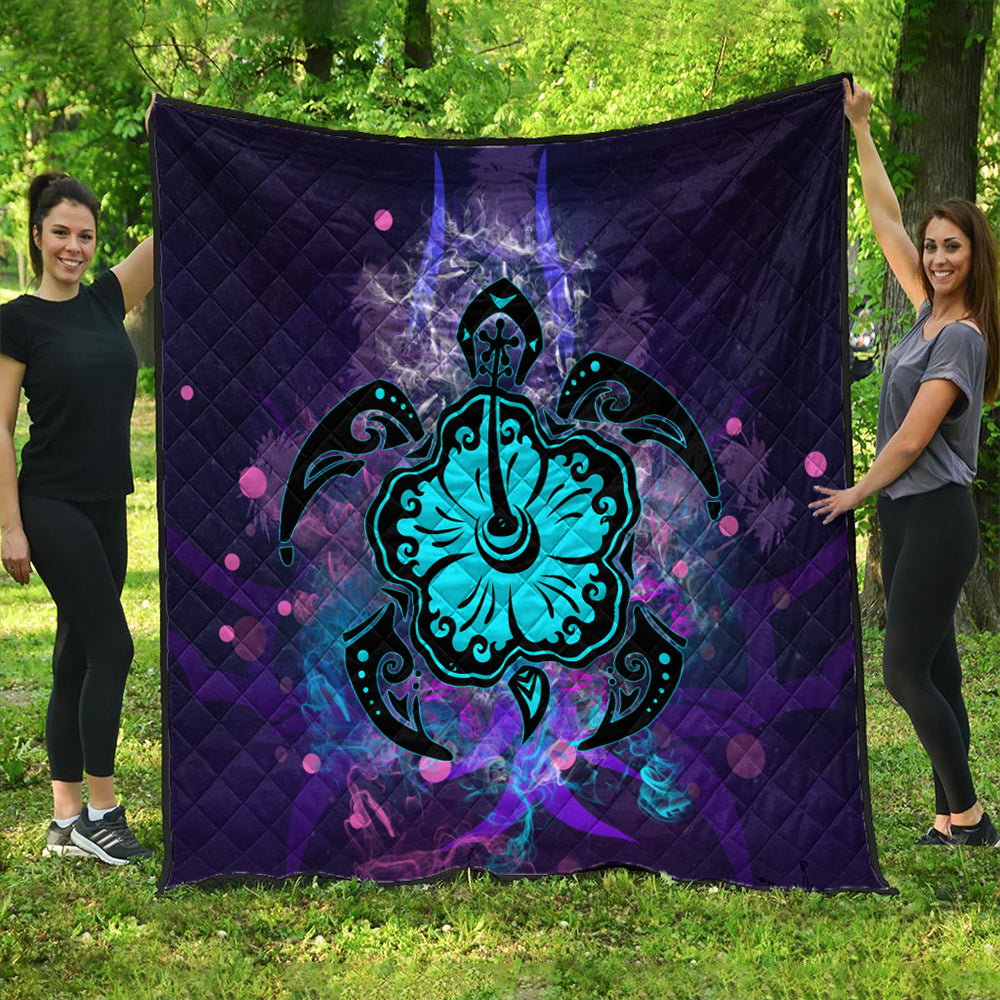 Hawaii Premium Quilt Turtle Hibiscus Galaxy Violet