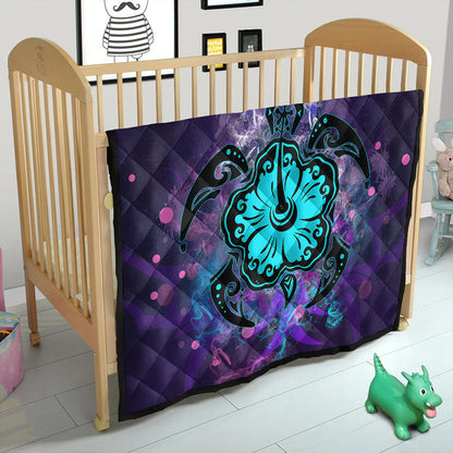 Hawaii Premium Quilt Turtle Hibiscus Galaxy Violet