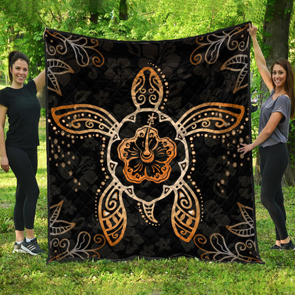 Hawaii Premium Quilt Turtle Hibiscus Orange
