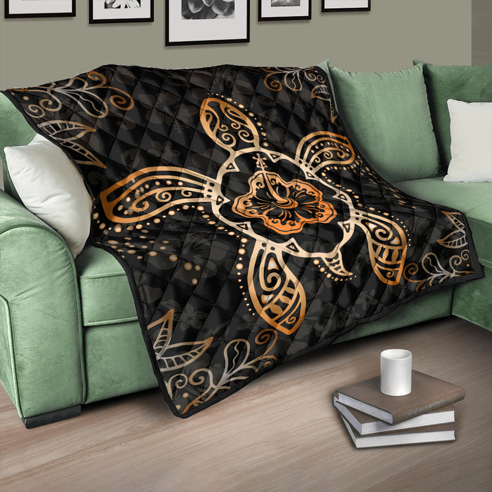 Hawaii Premium Quilt Turtle Hibiscus Orange