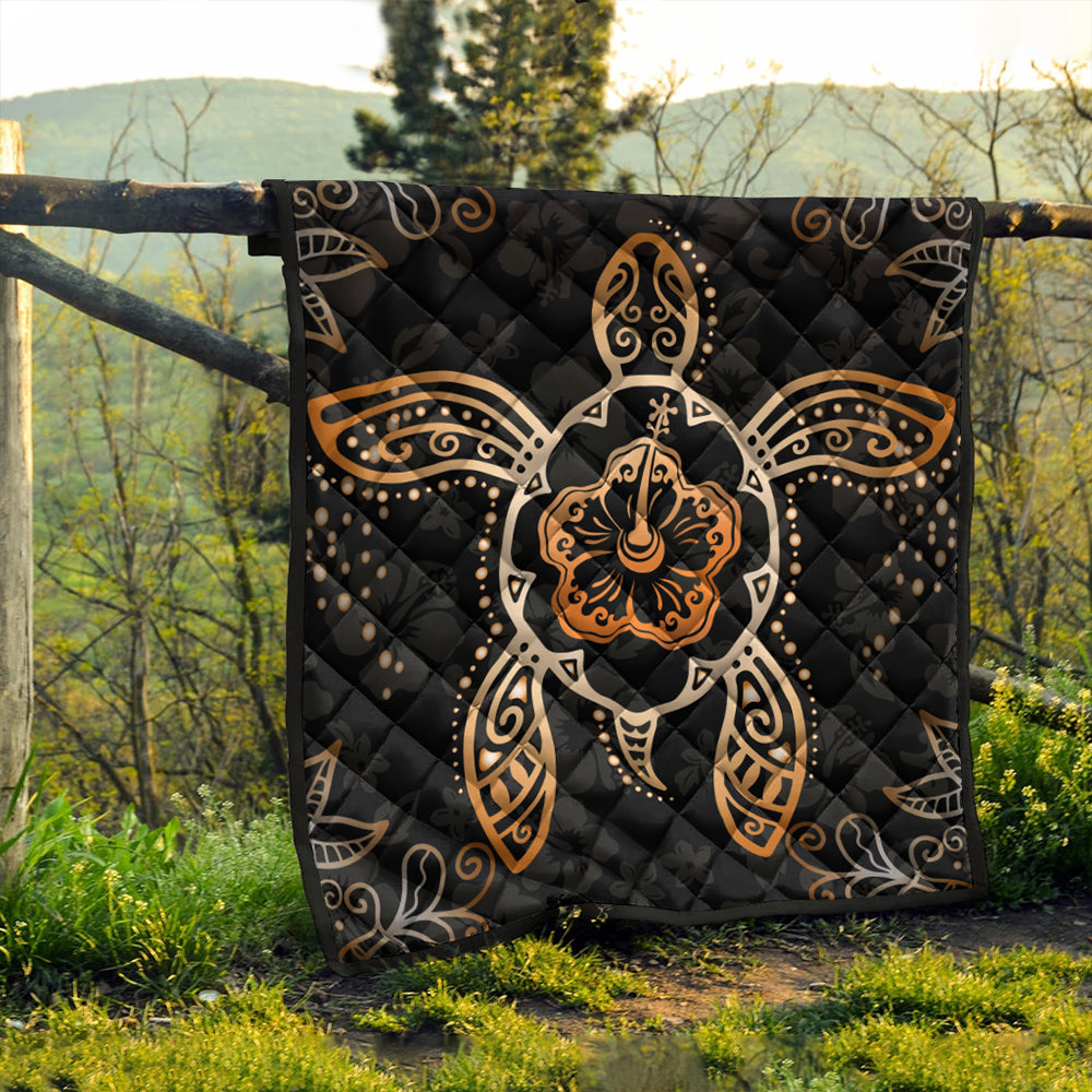 Hawaii Premium Quilt Turtle Hibiscus Orange