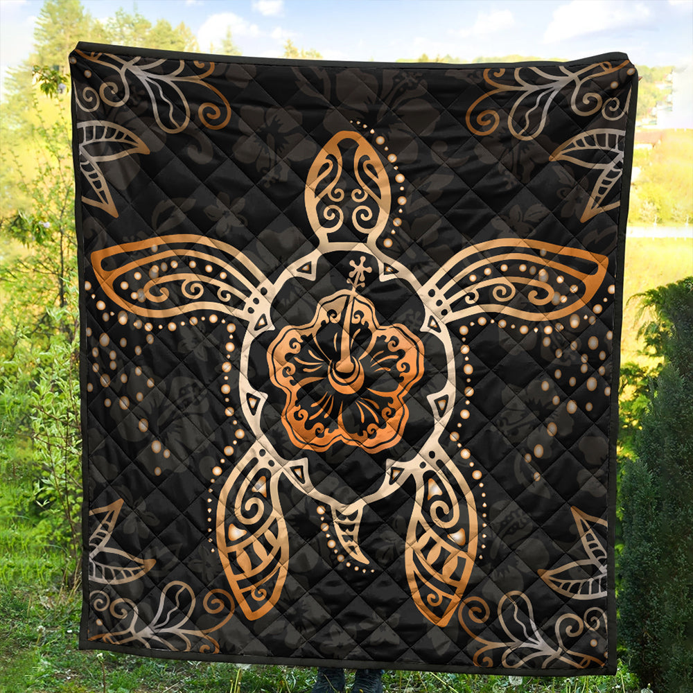 Hawaii Premium Quilt Turtle Hibiscus Orange