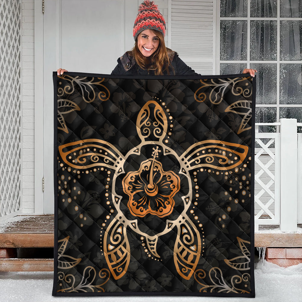 Hawaii Premium Quilt Turtle Hibiscus Orange