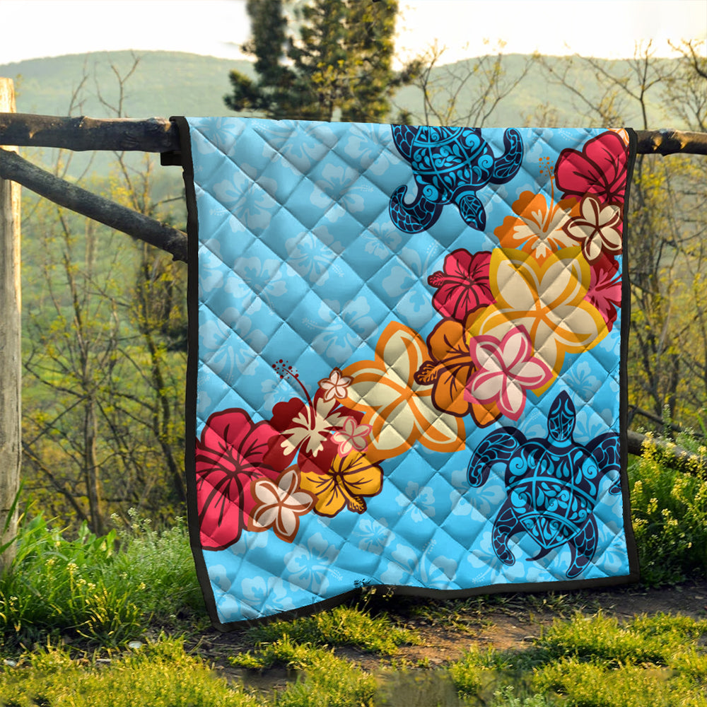Hawaii Premium Quilt Turtle Hibiscus Pattern Blue