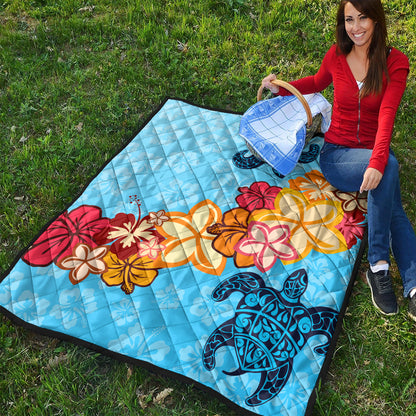 Hawaii Premium Quilt Turtle Hibiscus Pattern Blue