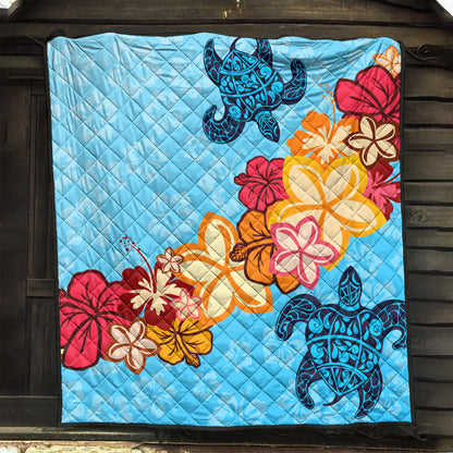 Hawaii Premium Quilt Turtle Hibiscus Pattern Blue