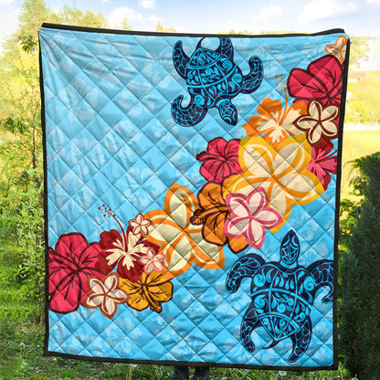 Hawaii Premium Quilt Turtle Hibiscus Pattern Blue
