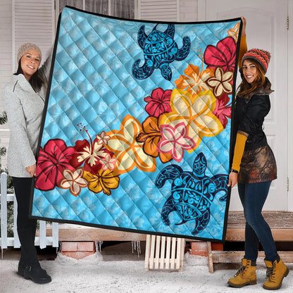 Hawaii Premium Quilt Turtle Hibiscus Pattern Blue