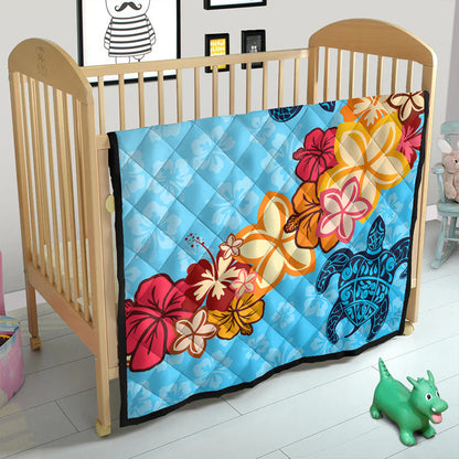 Hawaii Premium Quilt Turtle Hibiscus Pattern Blue