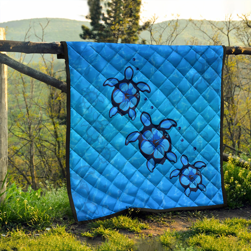 Hawaii Premium Quilt Turtle Hibiscus Swim In Sea